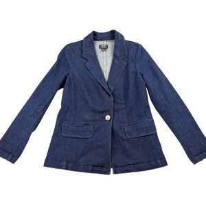 Maeve Anthropologie Denim Blazer Jacket XS Single Button Fitted Blue